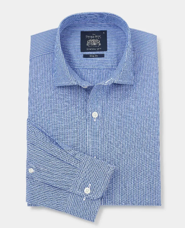 Men's Sustainable Recycled Material Casual Shirts for Eco - Conscious ConsumersBlue Poplin Stripe Slim Fit Smart Casual Shirt - Single Cuff Men's Sustainable Recycled Material Casual Shirts for Eco - Conscious ConsumersBlue Poplin Stripe Slim Fit Smart Casual Shirt - Single Cuff