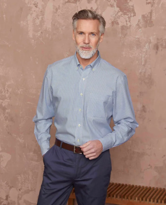 Men's Shearling - Lined Collar Casual Shirts in Brown for a Rustic and Warm AppealBlue White Stripe Classic Fit Button-Down Shirt