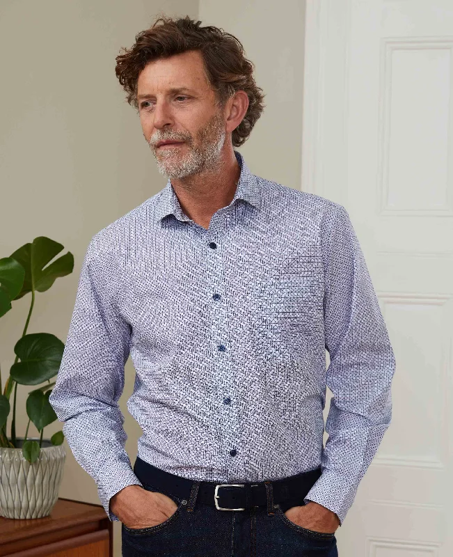 Men's Graphic - Printed Casual Shirts with Pop - Culture References for a Fun and Stylish LookBlue White Triangle Print Shirt