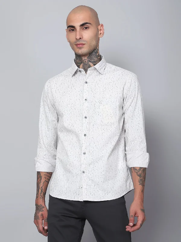 Men's Retro - Style Hawaiian Print Casual Shirts in Bold Patterns for a Tropical VacationMen's Light Grey Casual Abstract Ditsy Print Full Sleeve Shirt