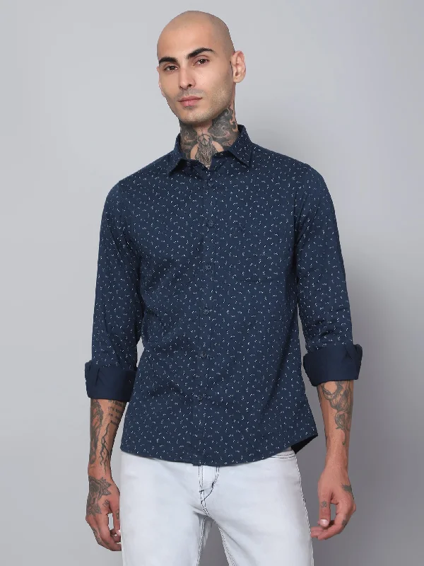 Men's Slim - Fit Printed Floral Casual Shirts in Pastel Colors for a Spring - Inspired VibeMen's Navy Blue Casual Ditsy Print Full Sleeve Shirt