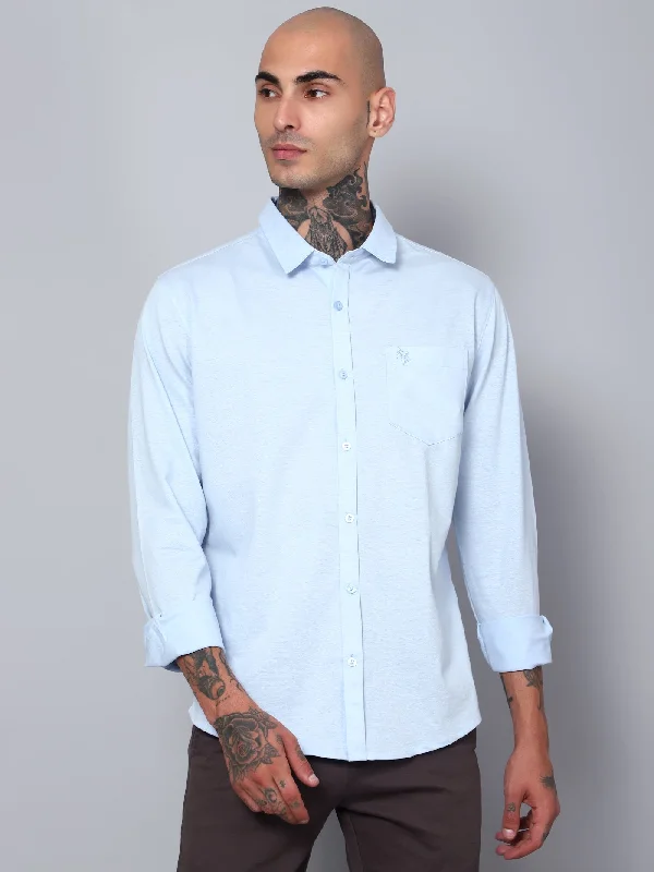 Men's Tailored Fit Checkered Casual Shirts in Multicolor for a Smart - Casual EnsembleMen's Light Blue Casual Knit Jersey Full Sleeve Shirt