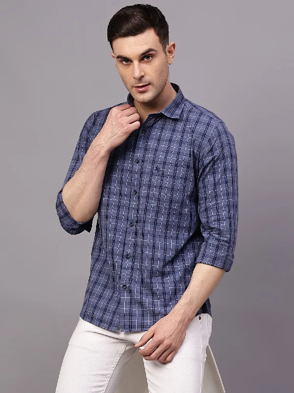 Plus Size Men's Striped Chambray Casual Shirts with a Spread Collar for a Preppy AppearanceMen's Navy Blue Casual Medium Checks Full Sleeve Shirt Plus Size Men's Striped Chambray Casual Shirts with a Spread Collar for a Preppy AppearanceMen's Navy Blue Casual Medium Checks Full Sleeve Shirt
