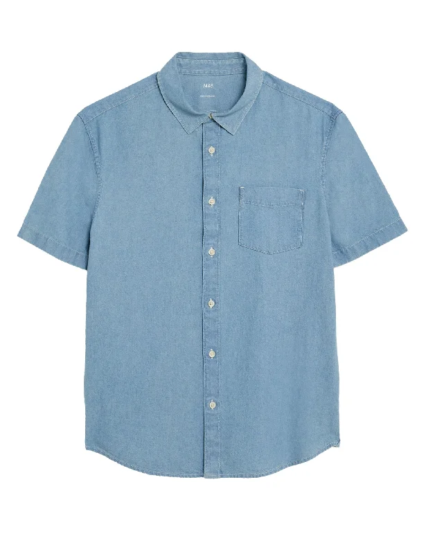 Men's Embroidered Detail Casual Shirts in Beige for a Touch of EleganceDenim Shirt