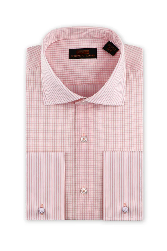 Plus Size Men's Striped Dress Shirts in Navy and White for a Nautical - Inspired StyleSteven Land | Flextime Dress Shirt French Cuff &  Spread collar Dress Shirt | Pink Color