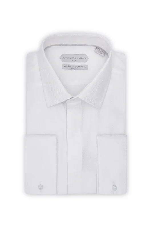 Men's Easy - Care Dress Shirts in Light Grey with a Self - Stripe Pattern for a Refined LookSteven Land |Maxwell| Dress shirt | DS305 | WHITE