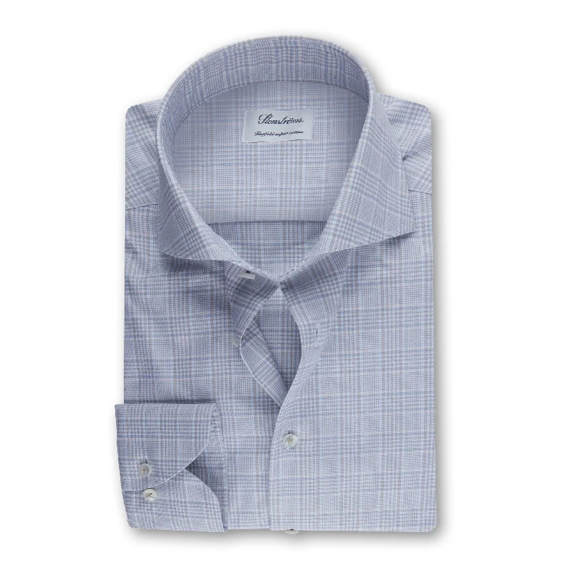 Men's Long - Line Oversized Casual Shirts in Dark Gray for a Relaxed and Modern LookFitted Body Glen check Long Sleeve Shirt 612111 8475 203 taupe/blue