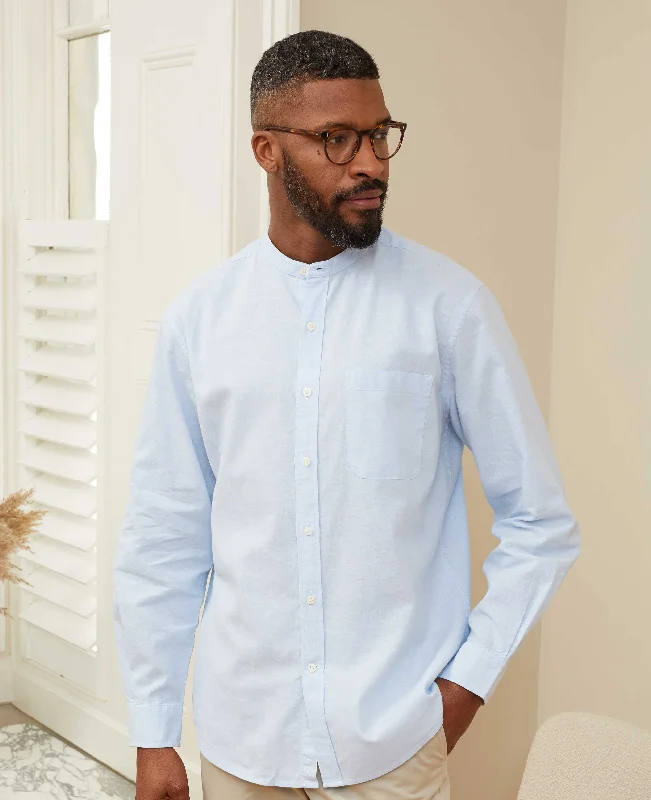 Men's Two - Tone Contrast Panel Casual Shirts in White and Navy for a Stylish and Eye - Catching DesignLight Blue Linen Cotton Grandad Collar Shirt Men's Two - Tone Contrast Panel Casual Shirts in White and Navy for a Stylish and Eye - Catching DesignLight Blue Linen Cotton Grandad Collar Shirt