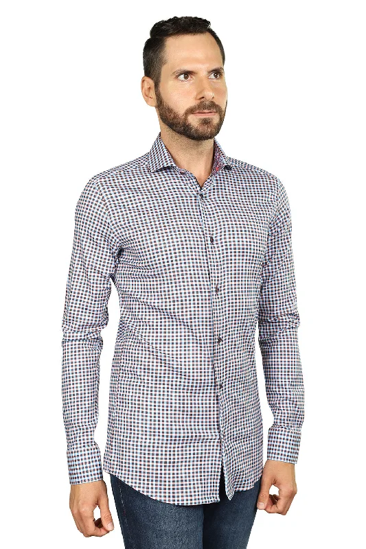 Men's Distressed Denim Casual Shirts with Frayed Edges for a Trendy and Rugged LookLong Sleeve Gingham Shirt 4033 LS Men's Distressed Denim Casual Shirts with Frayed Edges for a Trendy and Rugged LookLong Sleeve Gingham Shirt 4033 LS