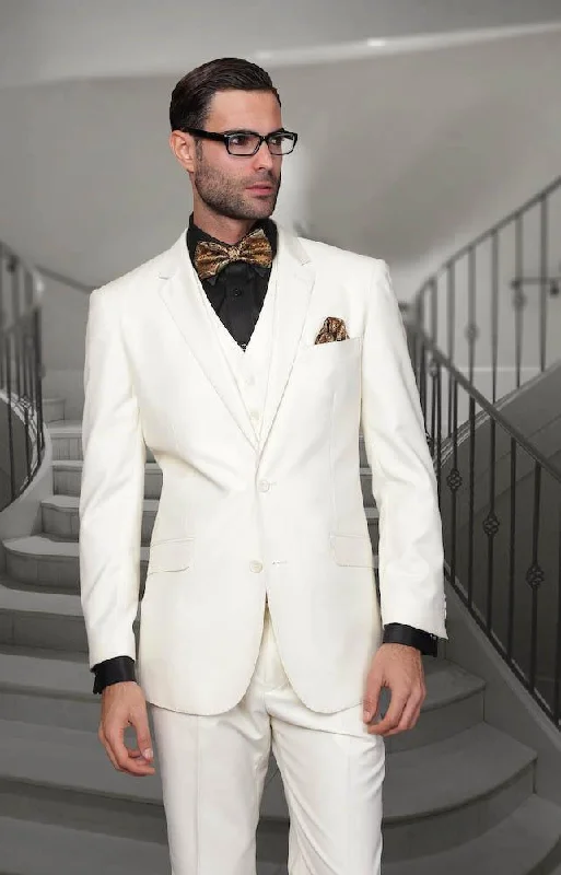 Men's Embroidered Detail Casual Shirts in Beige for a Touch of EleganceMen's 3 Piece Tailored Fit Wool Suit by Statement-Off White