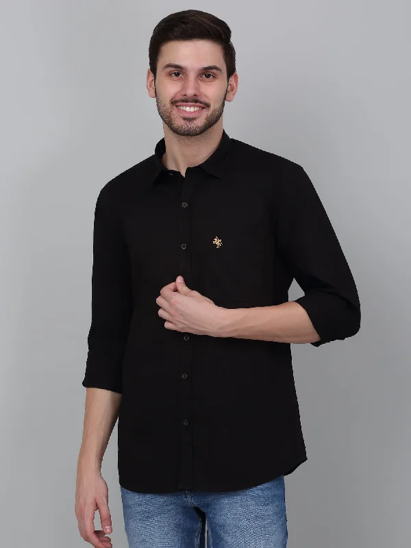 Men's Stretch - Fabric Casual Shirts in Navy Blue for a Comfortable and Flexible FitMen's Black Solid Full Sleeve Casual Shirt Men's Stretch - Fabric Casual Shirts in Navy Blue for a Comfortable and Flexible FitMen's Black Solid Full Sleeve Casual Shirt