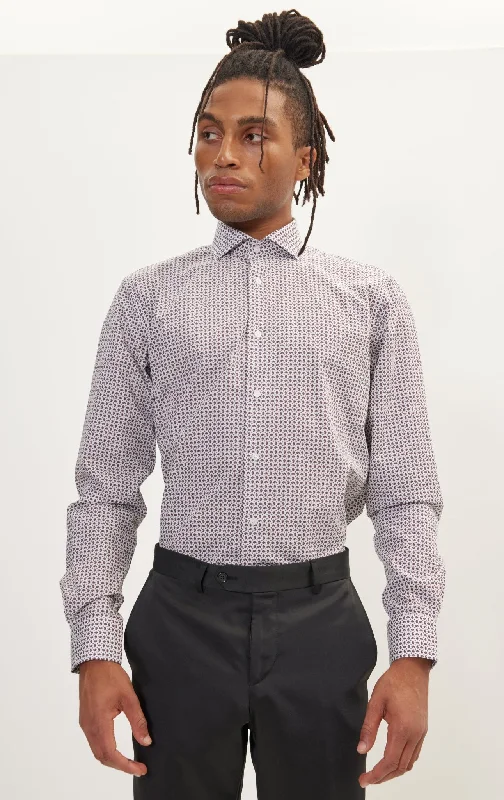 Men's Long - Tail Dress Shirts in Olive Green for Tucking into Trousers NeatlyPure Cotton French Placket Spread Collar Dress Shirt - White Paisley