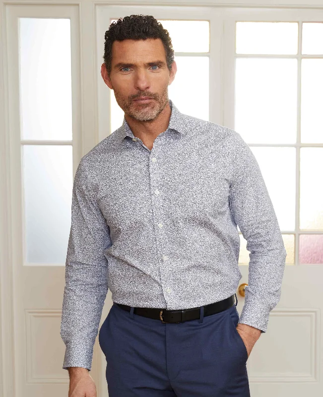 Men's Long - Line Oversized Casual Shirts in Dark Gray for a Relaxed and Modern LookNavy White Stretch Cotton Printed Slim Fit Casual Shirt Men's Long - Line Oversized Casual Shirts in Dark Gray for a Relaxed and Modern LookNavy White Stretch Cotton Printed Slim Fit Casual Shirt