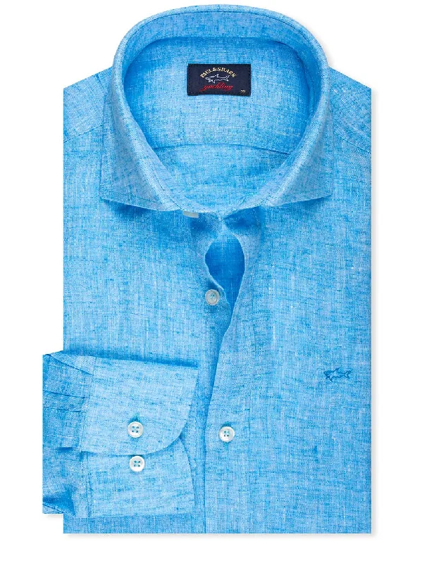 Plus Size Men's Striped Chambray Casual Shirts with a Spread Collar for a Preppy AppearanceLinen Shirt Blue Plus Size Men's Striped Chambray Casual Shirts with a Spread Collar for a Preppy AppearanceLinen Shirt Blue