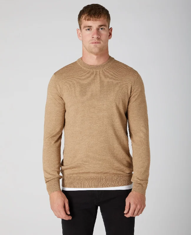 Men's Shearling - Lined Collar Casual Shirts in Brown for a Rustic and Warm AppealRemus Uomo Crew Neck Jumper