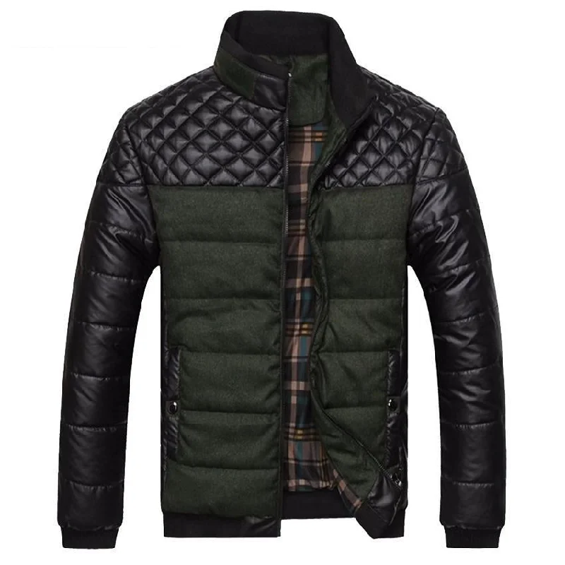 Hooded men jackets with a detachable faux - fur trim for added warmth4XL Men's Coat Jackets with Synthetic Leather Patchwork Design for Winter