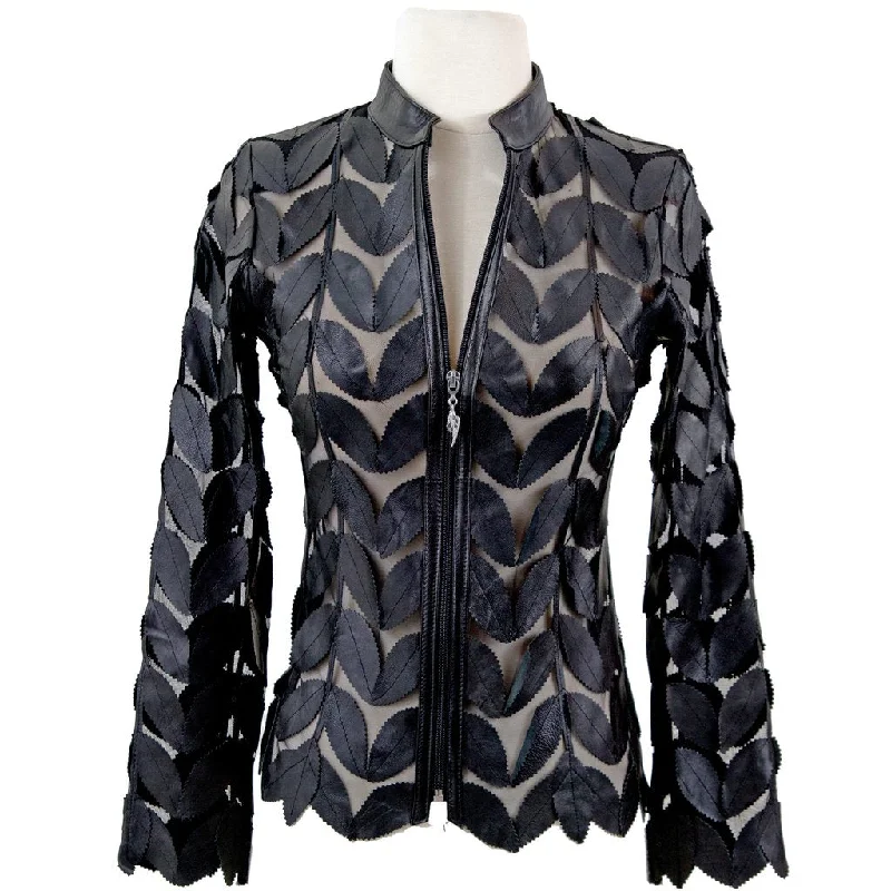 Slim - fit leather men jackets with a distressed finish for a rugged lookBelgin Francis Classic Leaf Design Leather Jacket - BLACK
