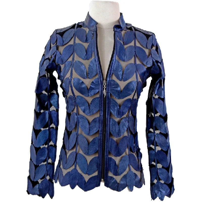 Down - filled men jackets in bright colors for winter fashionBelgin Francis Classic Leaf Design Leather Jacket - BLUE