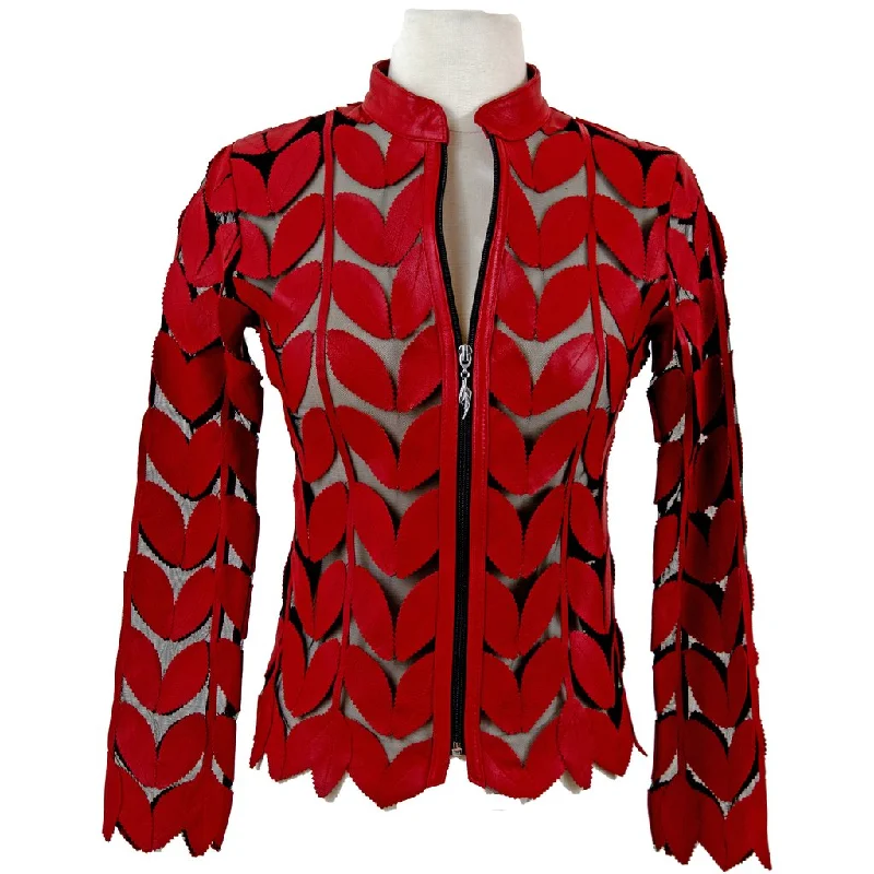 Embroidered men jackets with intricate floral designs for a unique aestheticBelgin Francis Classic Leaf Design Leather Jacket - RED