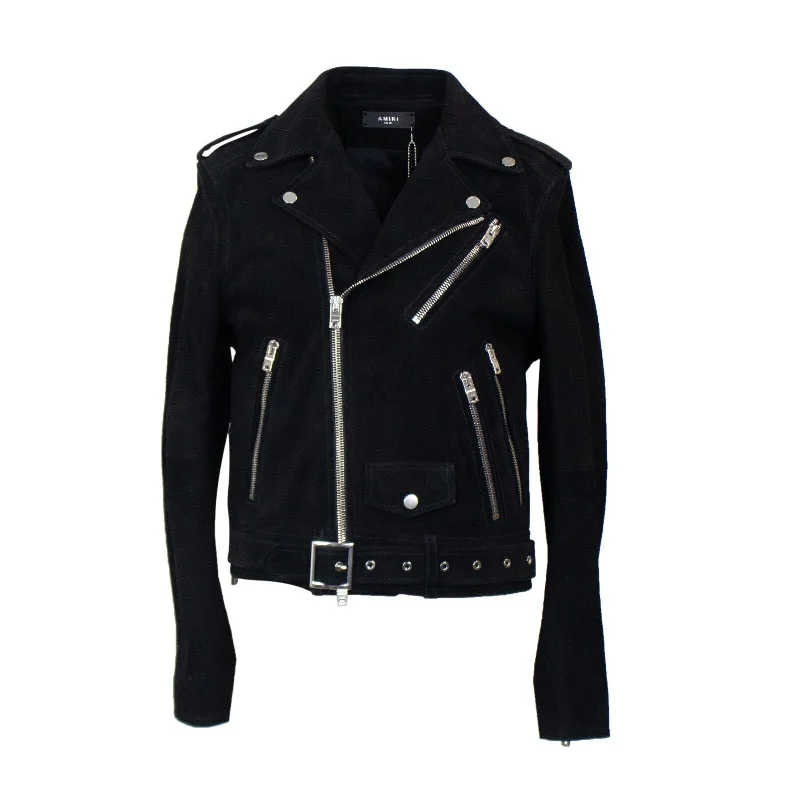 Embroidered men jackets with intricate floral designs for a unique aestheticBlack Perfecto Jacket