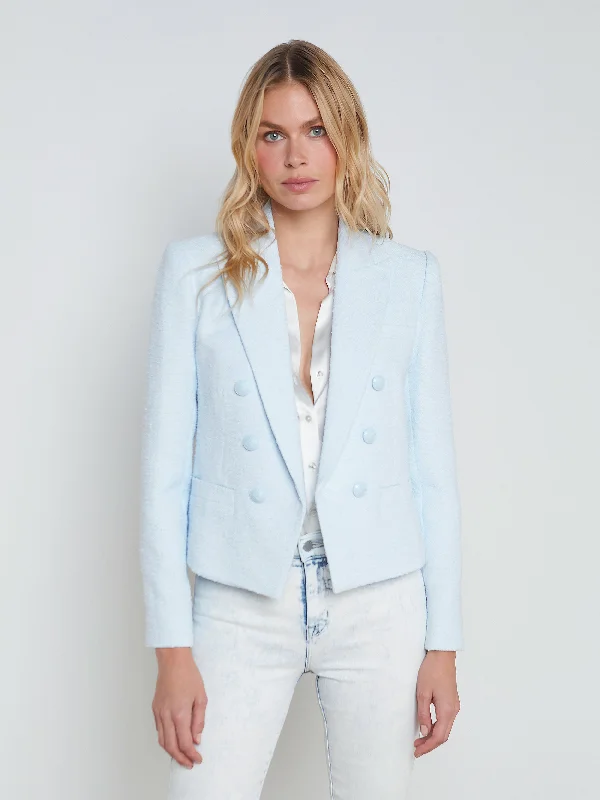 Men's Pin - Striped Wool - Blend Blazer in Navy and White for a Traditional Business AttireBrooke Open-Front Blazer Men's Pin - Striped Wool - Blend Blazer in Navy and White for a Traditional Business AttireBrooke Open-Front Blazer