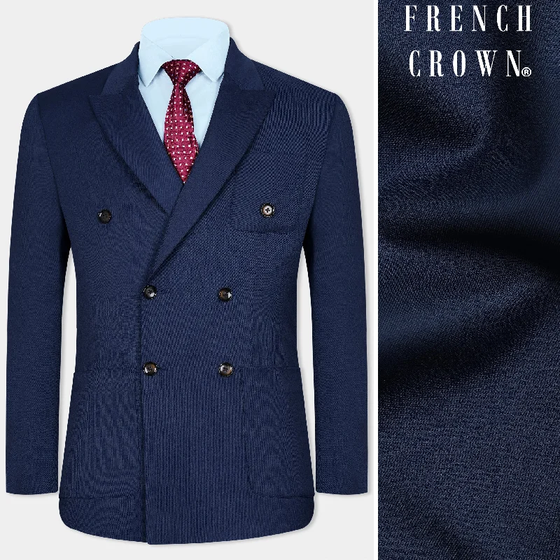 Plus Size Men's Herringbone Patterned Blazer in Grey for a Timeless and Sophisticated AppearanceCloud Burst Blue Wool Rich Double Breasted Sports Blazer