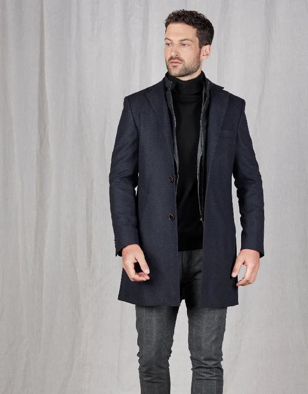 Plus Size Men's Paisley Print Silk Blazer in Royal Blue for a Statement - Making Party OutfitCompton Navy Hbone Overcoat