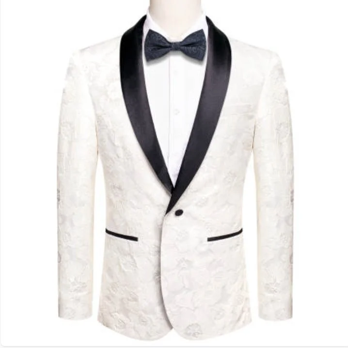 Men's Pin - Striped Wool - Blend Blazer in Navy and White for a Traditional Business AttireSimon Von Men's  Champagne Paisley Jacquard Blazer Elegant Banquet Wedding Jacket-XX-1016