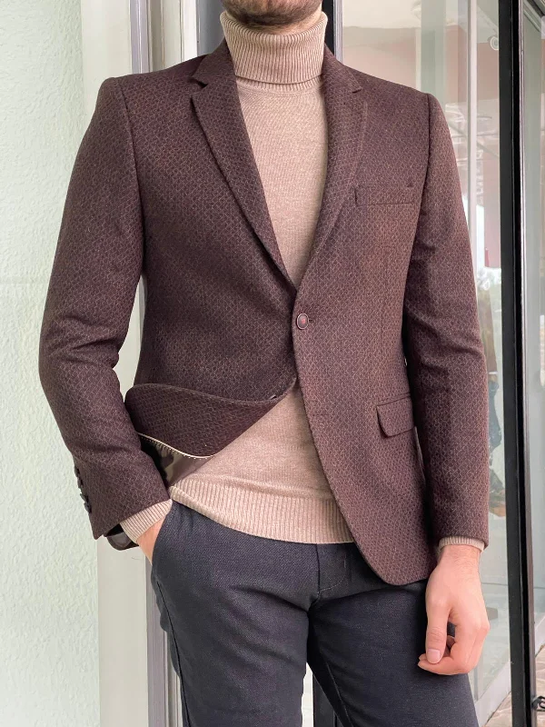 Slim Fit Men's Navy Blue Wool Blazer for a Classic and Professional LookDavis Brown Slim Fit Wool Blazer