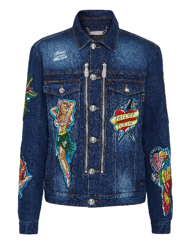 Slim - fit leather men jackets with a distressed finish for a rugged lookDenim Zip Jacket Hawaii Slim - fit leather men jackets with a distressed finish for a rugged lookDenim Zip Jacket Hawaii