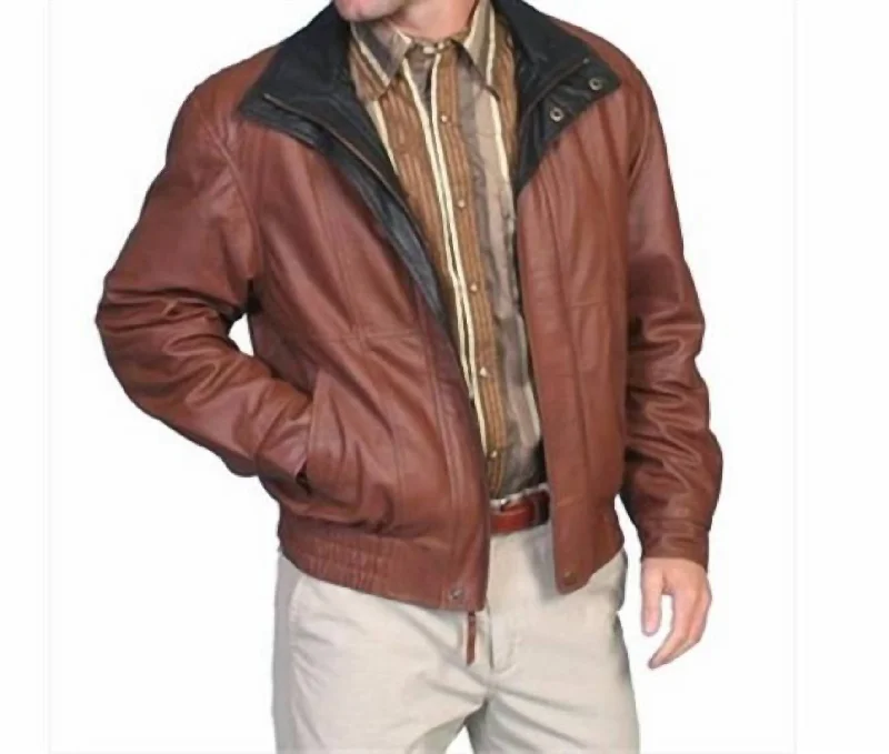 Men jackets with a zip - off sleeves to convert to a vestDouble Collar Leather Jacket In Brown