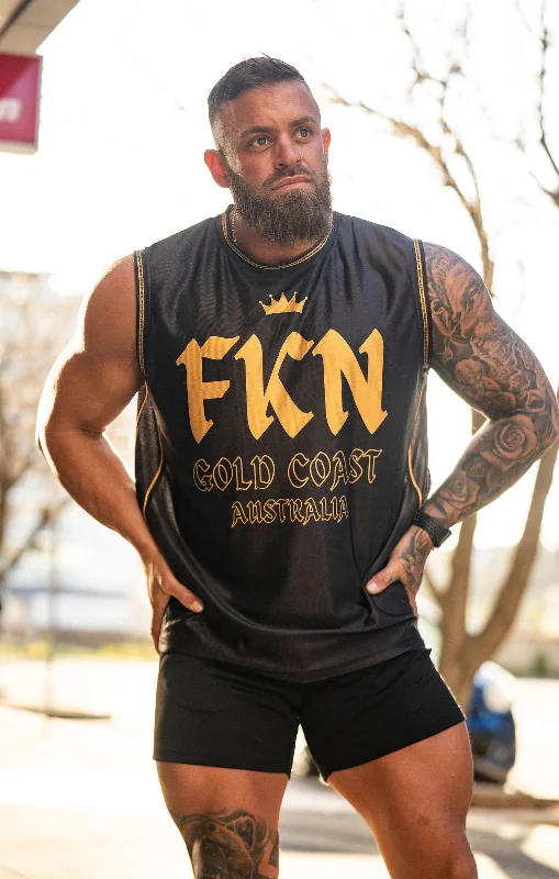 Men's Football Jerseys with Embroidered Club Badges for a Premium and Authentic AppealFKN GOLD | Men's Gym Training Basketball Jersey Singlet | Black & Gold