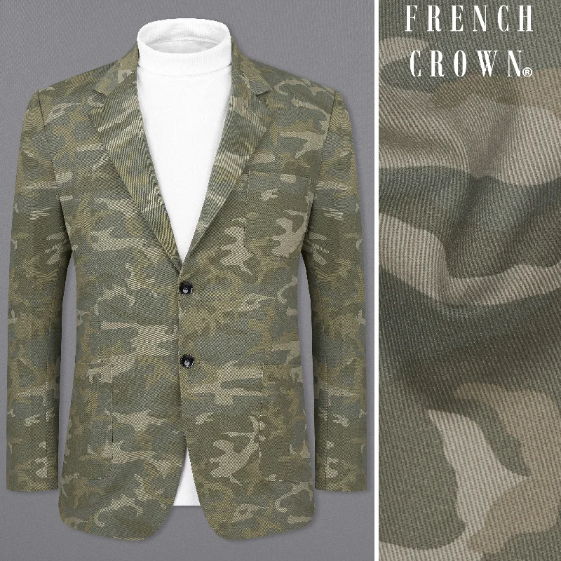 Athletic Fit Men's Olive Green Corduroy Blazer with Patch Pockets for a Rustic and Casual StyleFlax Smoke Green with Nomad Cream Camouflage Premium Cotton Designer Blazer Athletic Fit Men's Olive Green Corduroy Blazer with Patch Pockets for a Rustic and Casual StyleFlax Smoke Green with Nomad Cream Camouflage Premium Cotton Designer Blazer
