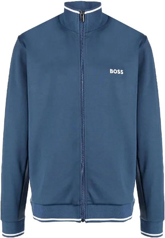 Hooded men jackets with a detachable faux - fur trim for added warmthHugo Boss Men Full Zip Cotton Tracksuit Jacket Spruce Blue