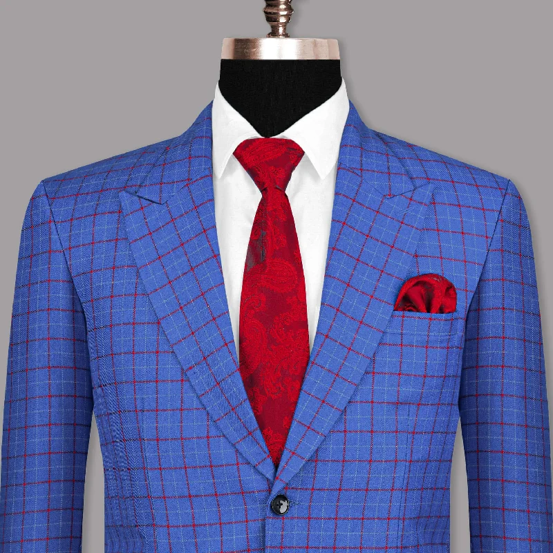 Men's Metallic - Trimmed Blazer in Silver for a Glamorous and Eye - Catching Party AttireIndigo Windowpane Sport Blazer Men's Metallic - Trimmed Blazer in Silver for a Glamorous and Eye - Catching Party AttireIndigo Windowpane Sport Blazer