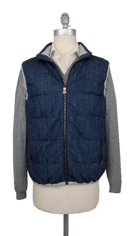 Bomber men jackets with ribbed cuffs for a classic 80s styleKiton Denim Blue Jacket Vest Bomber men jackets with ribbed cuffs for a classic 80s styleKiton Denim Blue Jacket Vest