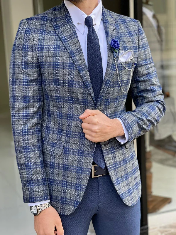Slim Fit Men's Navy Blue Wool Blazer for a Classic and Professional LookLazio Blue Slim Fit Peak Lapel Plaid Linen Blazer Slim Fit Men's Navy Blue Wool Blazer for a Classic and Professional LookLazio Blue Slim Fit Peak Lapel Plaid Linen Blazer