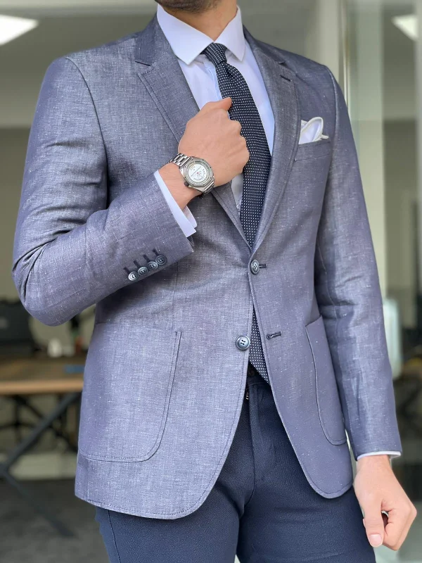 Plus Size Men's Paisley Print Silk Blazer in Royal Blue for a Statement - Making Party OutfitLazio Gray Slim Fit Linen Blazer Plus Size Men's Paisley Print Silk Blazer in Royal Blue for a Statement - Making Party OutfitLazio Gray Slim Fit Linen Blazer