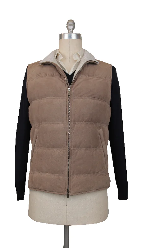 Slim - fit leather men jackets with a distressed finish for a rugged lookMandelli Light Brown Jacket Vest