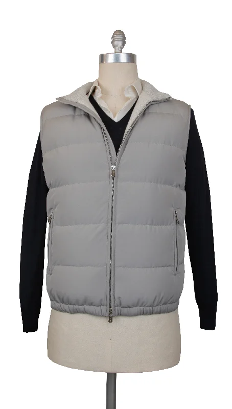 Plus - size men jackets with adjustable drawstrings for a comfortable fitMandelli Light Gray Jacket Vest