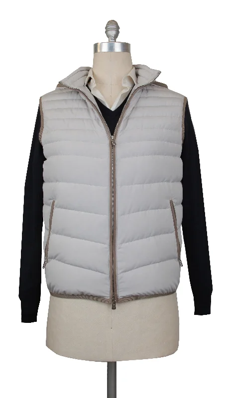 Men jackets with a built - in hood that can be stowed away when not in useMandelli Light Gray Jacket Vest