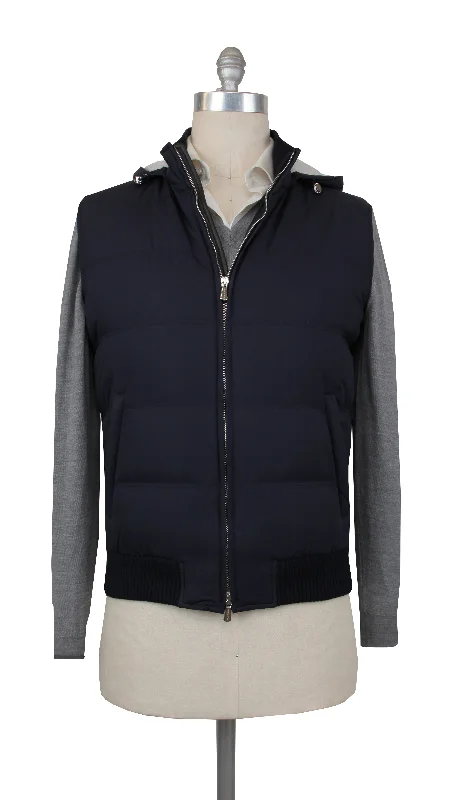 Plus - size men jackets with adjustable drawstrings for a comfortable fitMandelli Navy Blue Jacket Vest