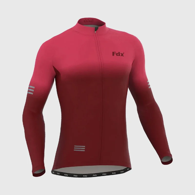 Men's Sustainable Organic Cotton Rugby Jerseys for Eco - Conscious Sports EnthusiastsFdx Duo Men's & Boy's Pink / Maroon Thermal Roubaix Long Sleeve Cycling Jersey