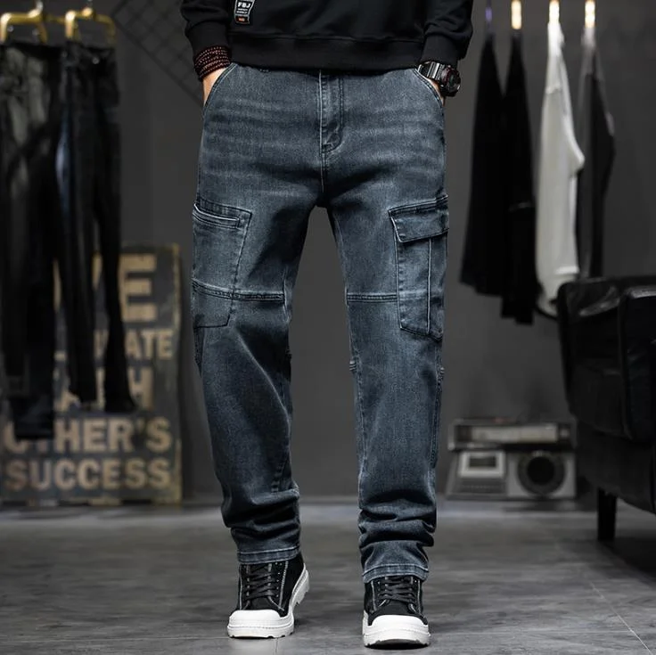 Men's Slim Fit Stretch Jeans in Dark Wash for a Modern and Comfortable LookMen's Denim Leisure Hip-Hop Style Mid Waist Full-Length Loose Fit Jeans