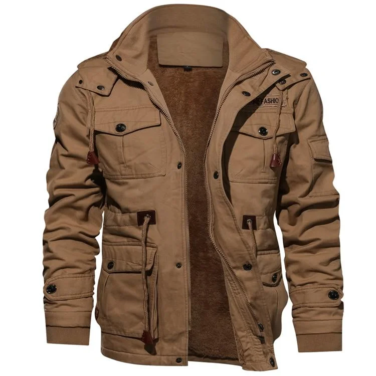 Slim - fit leather men jackets with a distressed finish for a rugged lookMen's Military Style Thick Thermal Fleece Warm Winter Jackets with Hood