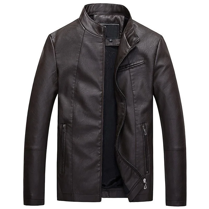 Waterproof men jackets with taped seams for heavy rain protectionMen's Thick Velvet Synthetic Leather Biker Motorcycle Jackets for Autumn Winter