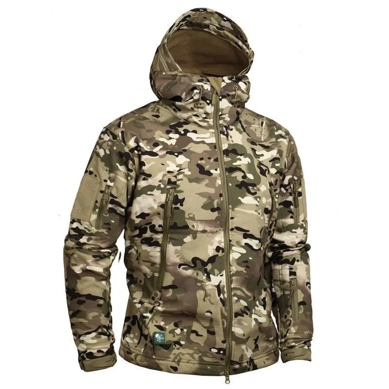 Denim men jackets with embroidered patches for a personalized touchMilitary Style Camouflage Men's Softshell US Army Tactical Hooded Jacket