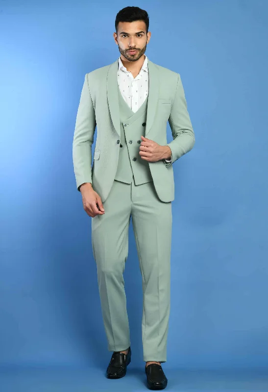 Men's Double - Breasted Velvet Blazer in Burgundy for a Sophisticated Evening OutfitMint Green Solid Knitted Smart Fit Suit Men's Double - Breasted Velvet Blazer in Burgundy for a Sophisticated Evening OutfitMint Green Solid Knitted Smart Fit Suit