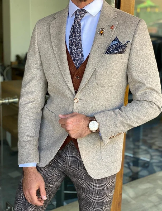Plus Size Men's Paisley Print Silk Blazer in Royal Blue for a Statement - Making Party OutfitNevada Beige Slim Fit Wool Blazer Plus Size Men's Paisley Print Silk Blazer in Royal Blue for a Statement - Making Party OutfitNevada Beige Slim Fit Wool Blazer