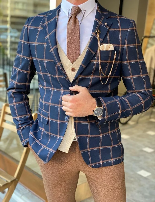 Men's Metallic - Trimmed Blazer in Silver for a Glamorous and Eye - Catching Party AttireNevada Blue Slim Fit Plaid Blazer Men's Metallic - Trimmed Blazer in Silver for a Glamorous and Eye - Catching Party AttireNevada Blue Slim Fit Plaid Blazer